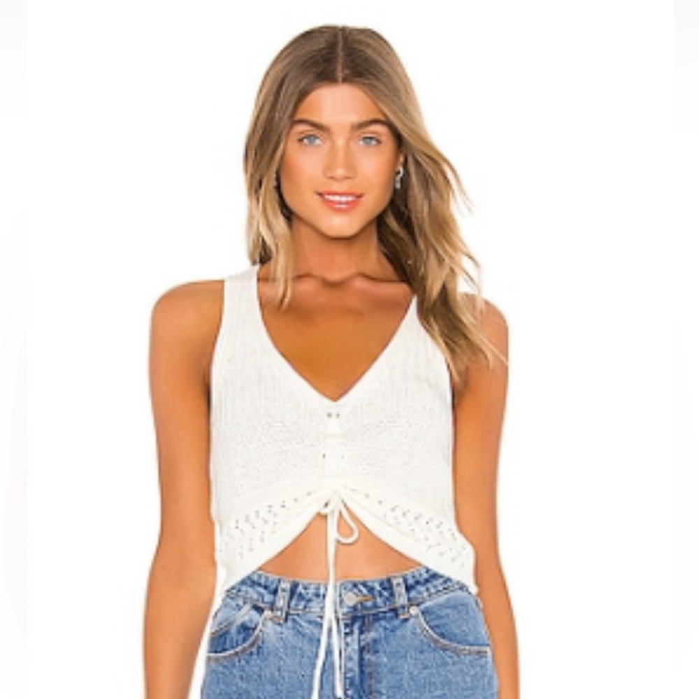 Super down White Knit Tie-Front Top